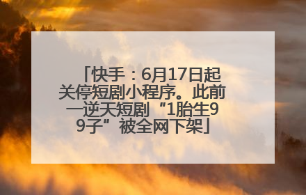 快手：6月17日起关停短剧小程序。此前一逆天短剧“1胎生99子”被全网下架